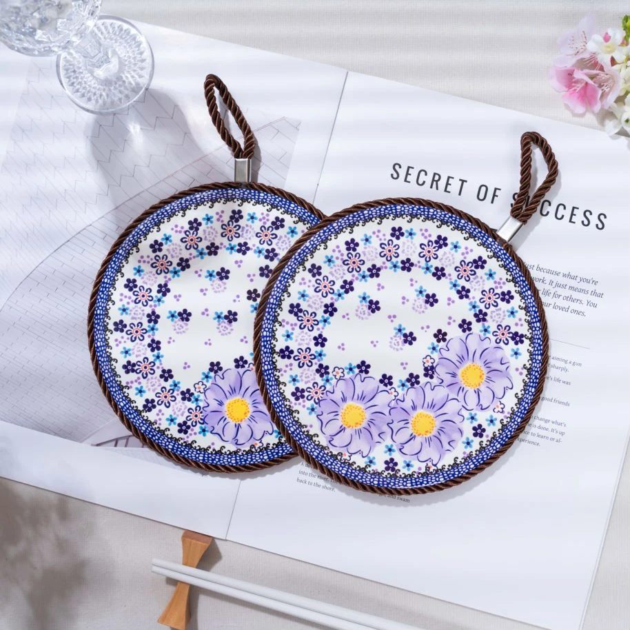 2只装  新疆包邮 【忘了我】手绘釉下彩陶瓷耐磨隔热餐垫杯垫