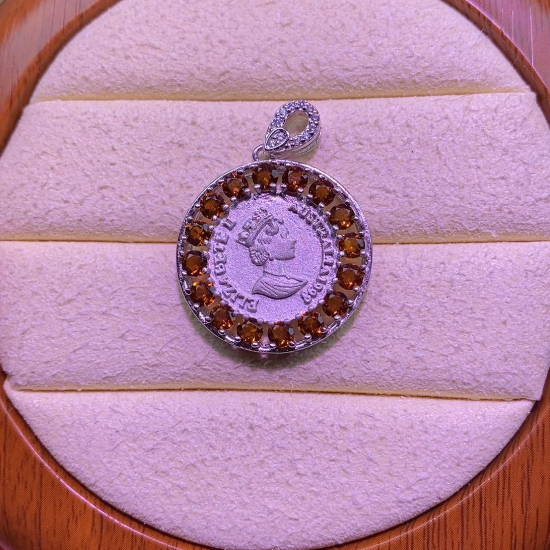 石榴石（芬达石）吊坠(不含链)银S925镶嵌