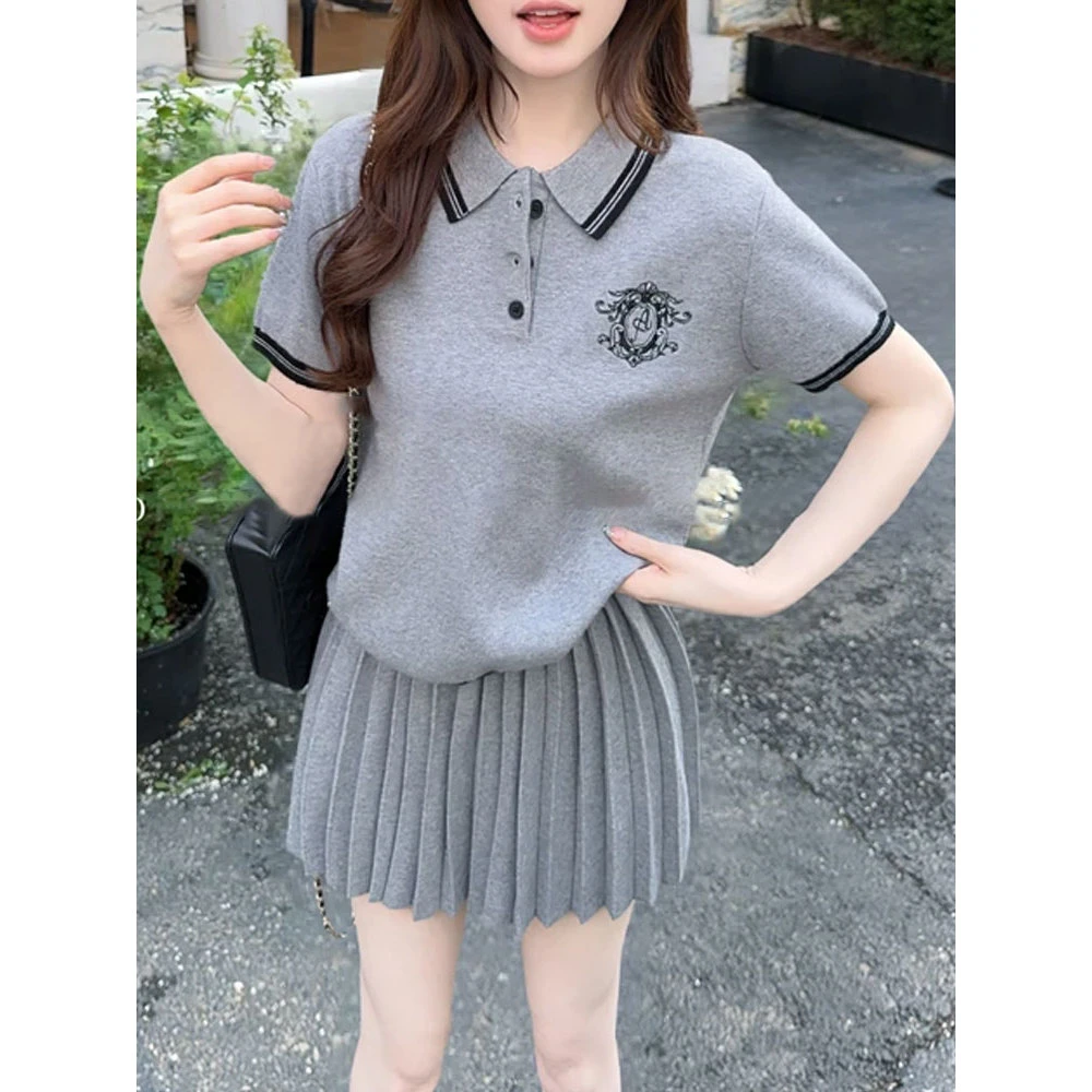 2025年夏季新款POLO领短袖上衣百搭裙子套装女时尚洋气小众两件套