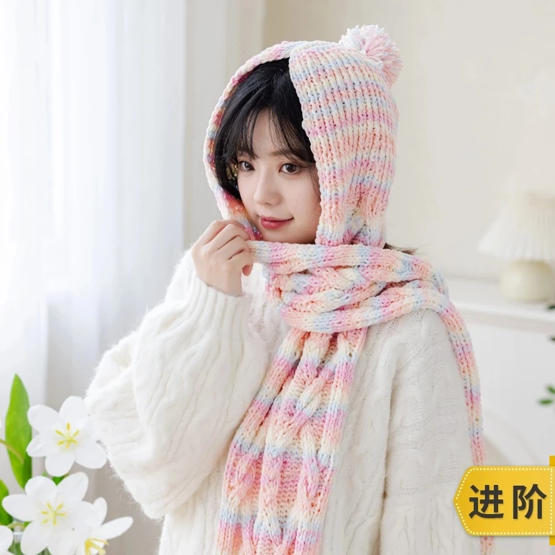 趣织社昕悦连帽围巾手工diy编织棒针帽子围巾毛线团自制材料包