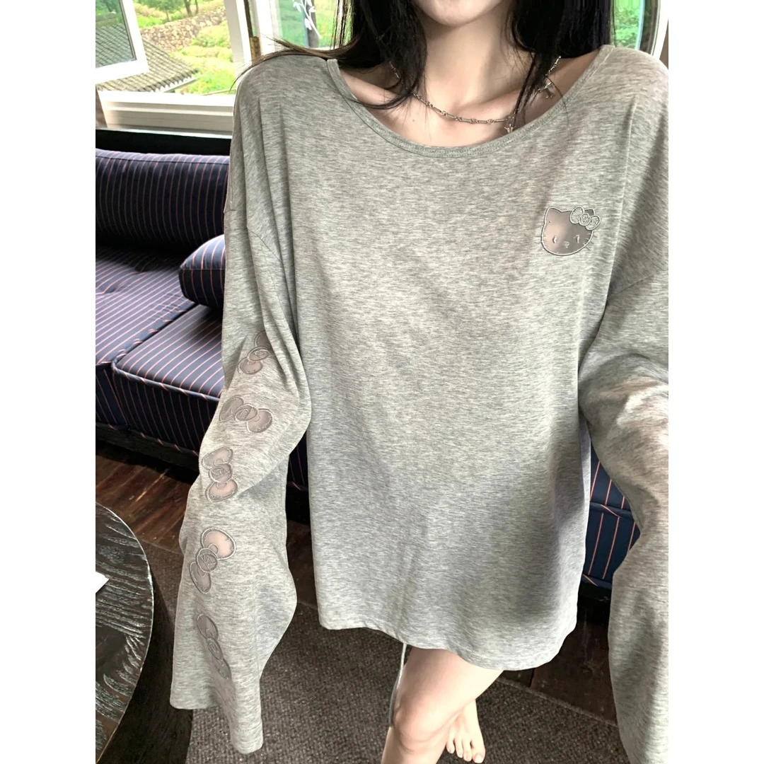 ins韩版Kitty镂空睡衣女夏季新款慵懒风长袖短裤套装家居服可外穿