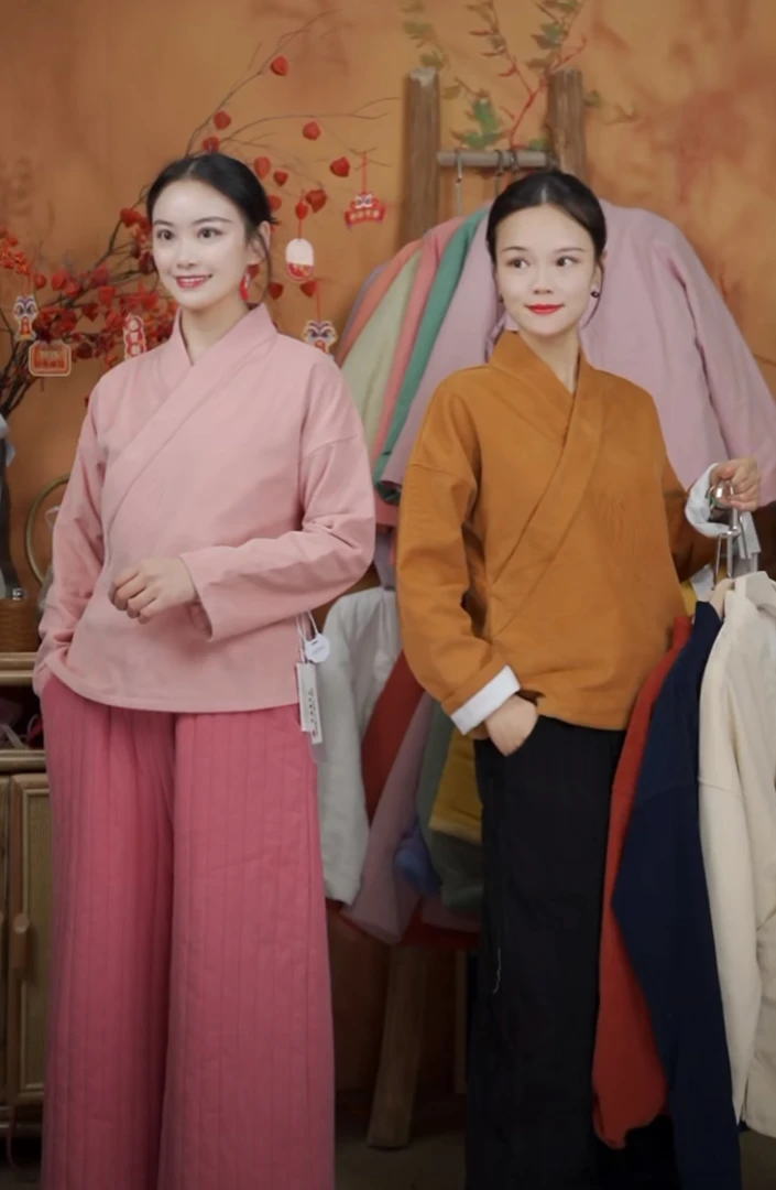 七初的布衣 一百棉灯芯绒加绒交领上衣