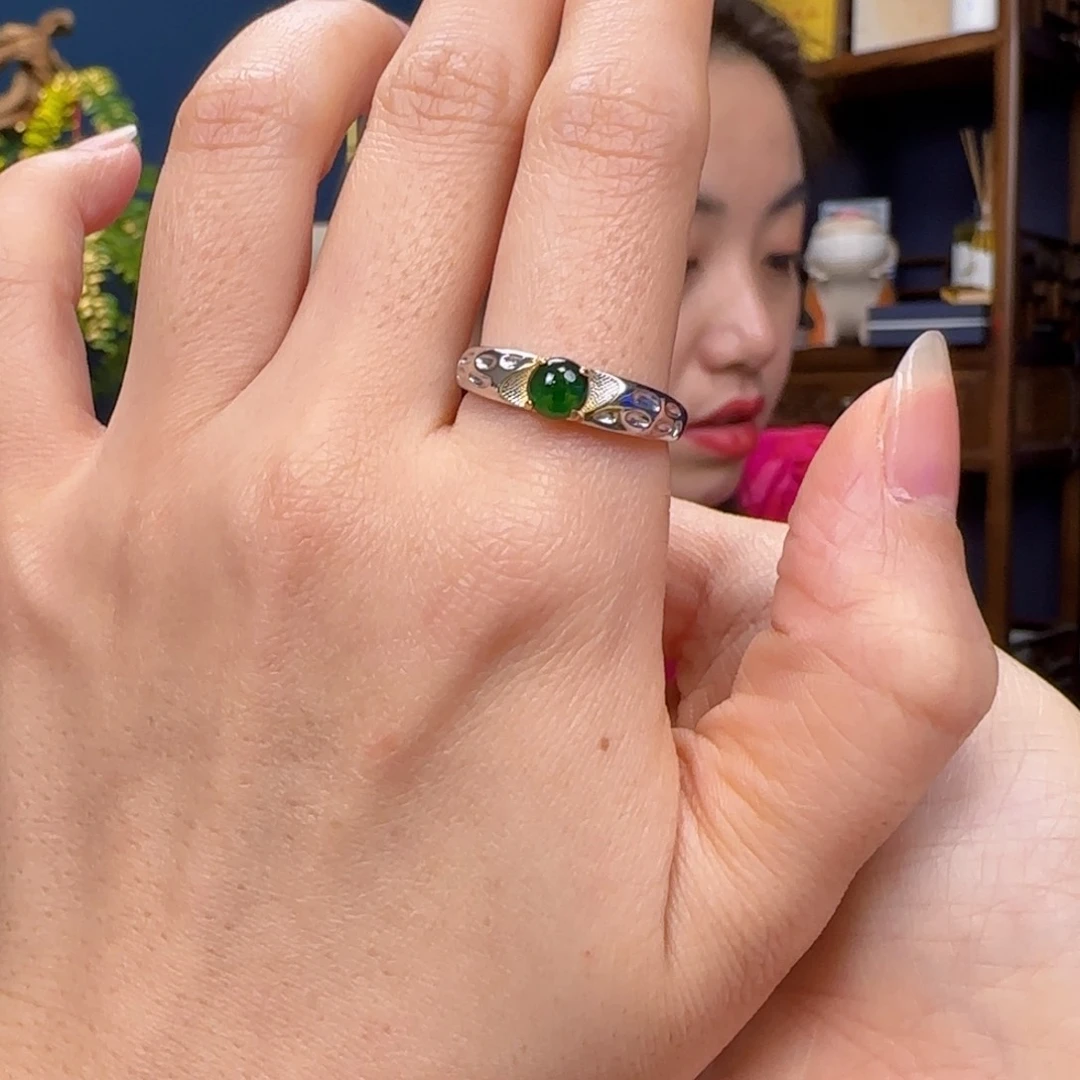 翡翠戒指银S925镀金镶嵌d**a11111111111