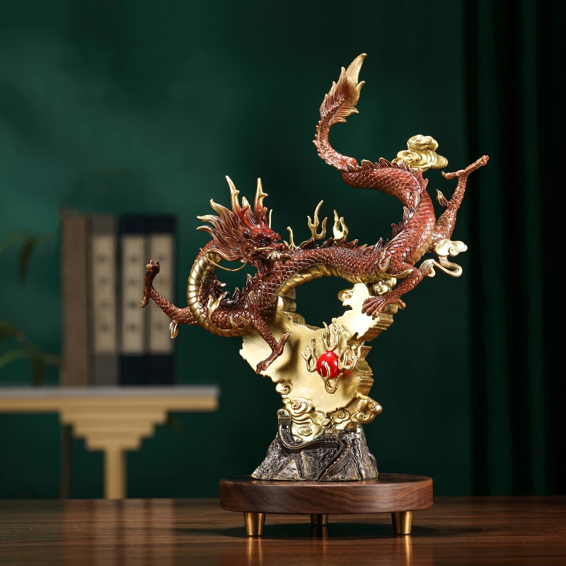铜之父【华夏神龙】黄铜工艺品摆件家居客厅酒柜装饰摆设乔迁商务