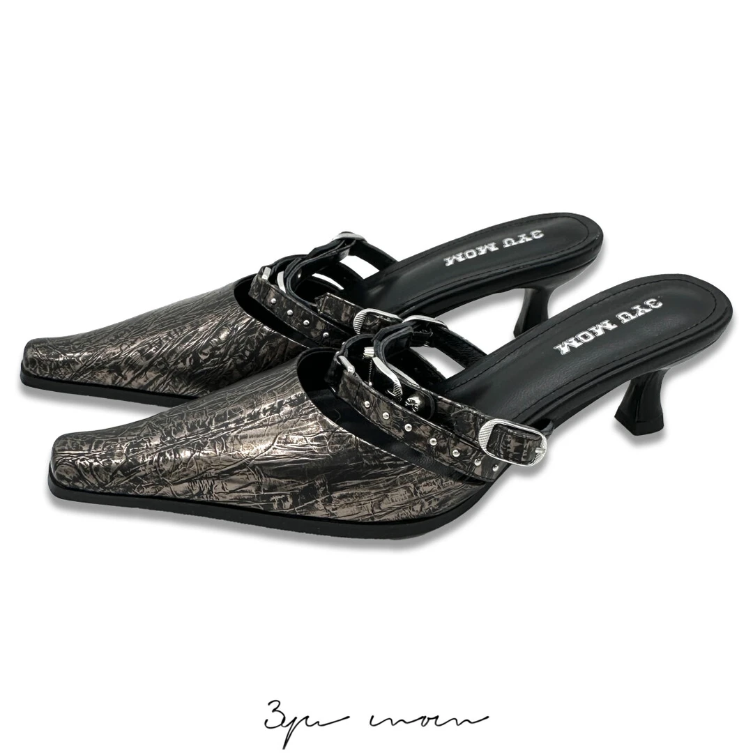 （28）山芋妈妈爆裂纹真皮复古包头日常y2k辣妹欧美高跟鞋风小众拖