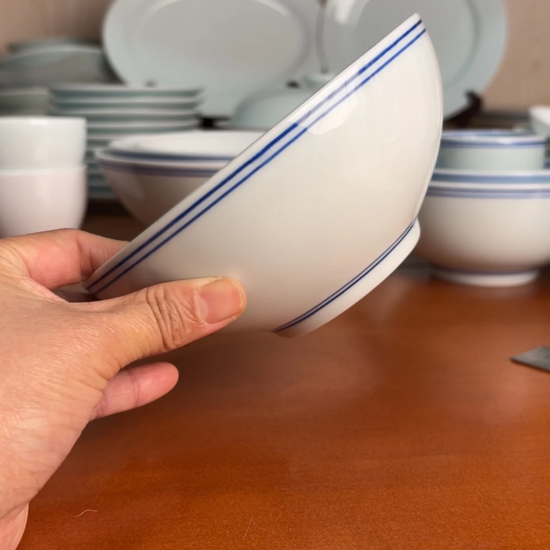 碗6英寸蓝线广口碗手工