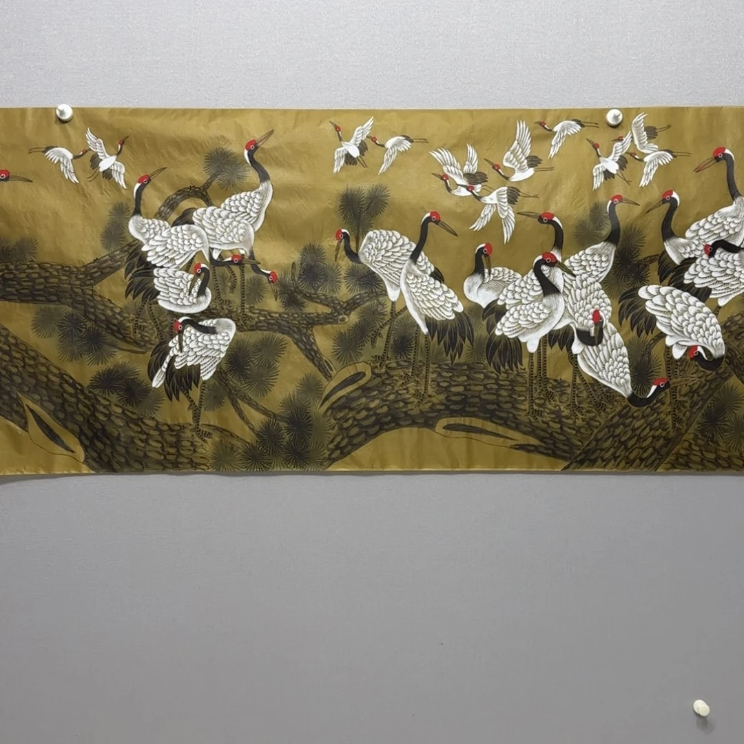 国画绢本工笔百鹤图贾敏