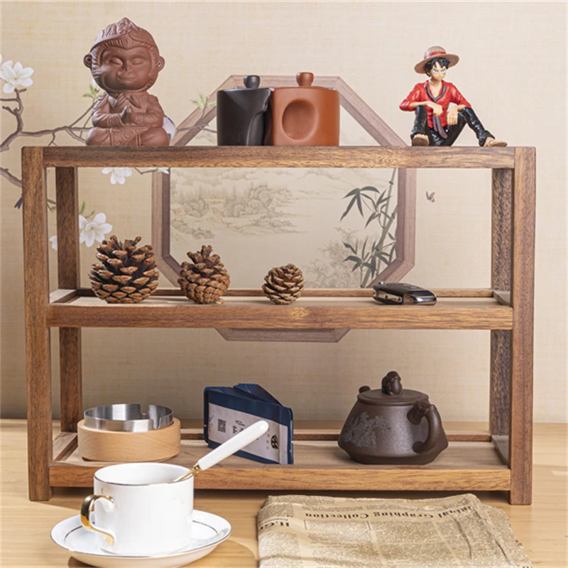 高档胡桃木置物架架子茶杯三层南美展示架轻奢茶具收纳架轻奢家用