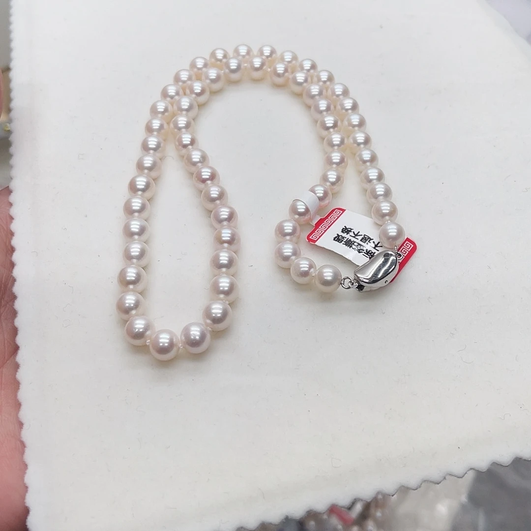 淡水珍珠项链银S925镶嵌7-8正圆