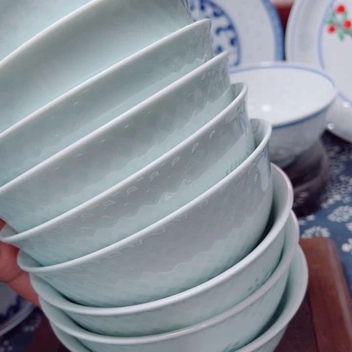 青花玲珑5寸饭碗生肖12个