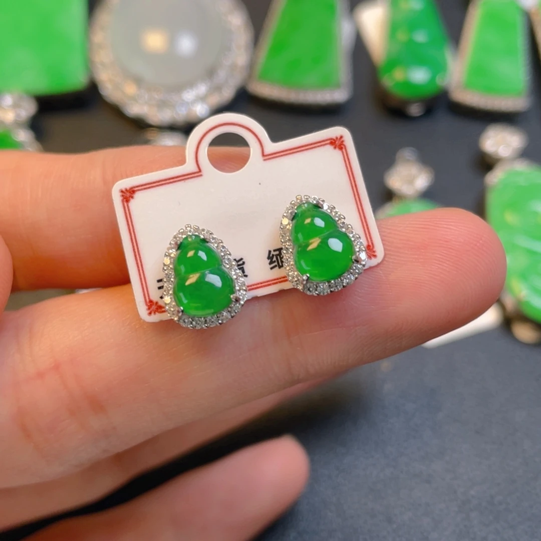 翡翠银S925镶嵌颈饰耳钉