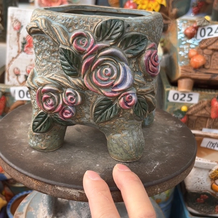 紫砂花盆粗陶材质多肉花盆发货两个