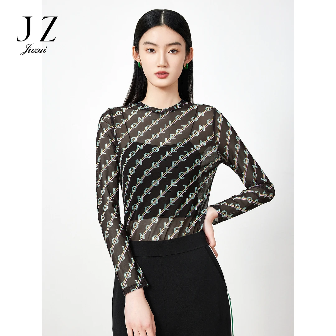 【小熊专属】商场同款JZ玖姿JWDC80123套头衫女春季款S型网纱打底衫