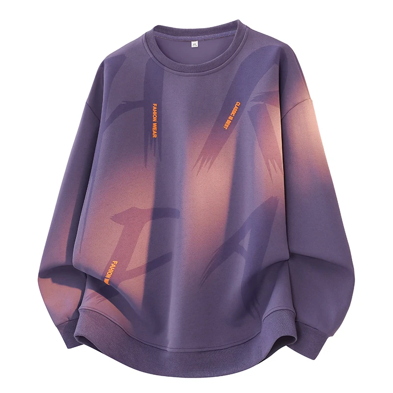 潮牌印花卫衣男春秋季潮流休闲百搭上衣加肥加大码时尚长袖T恤男