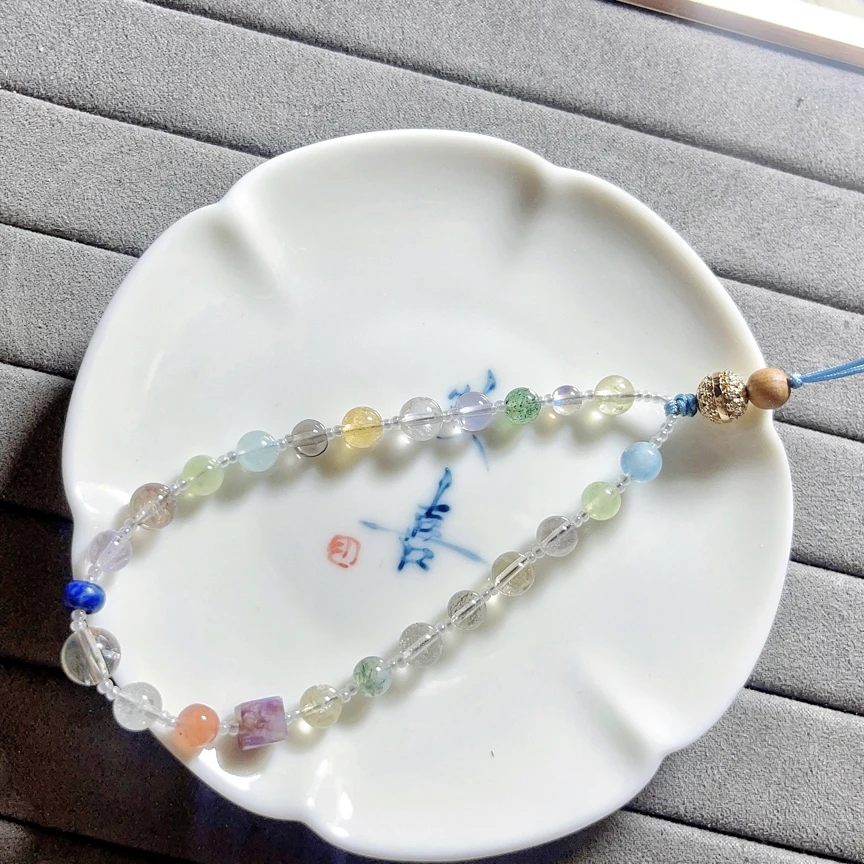 【高档手机挂绳系列】天然多宝水晶手机挂绳含超七骸骨紫龙晶等