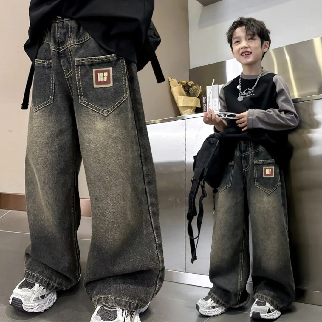 男童牛仔裤春秋款2024新款儿童装春季痞帅直筒阔腿裤子男童牛仔裤