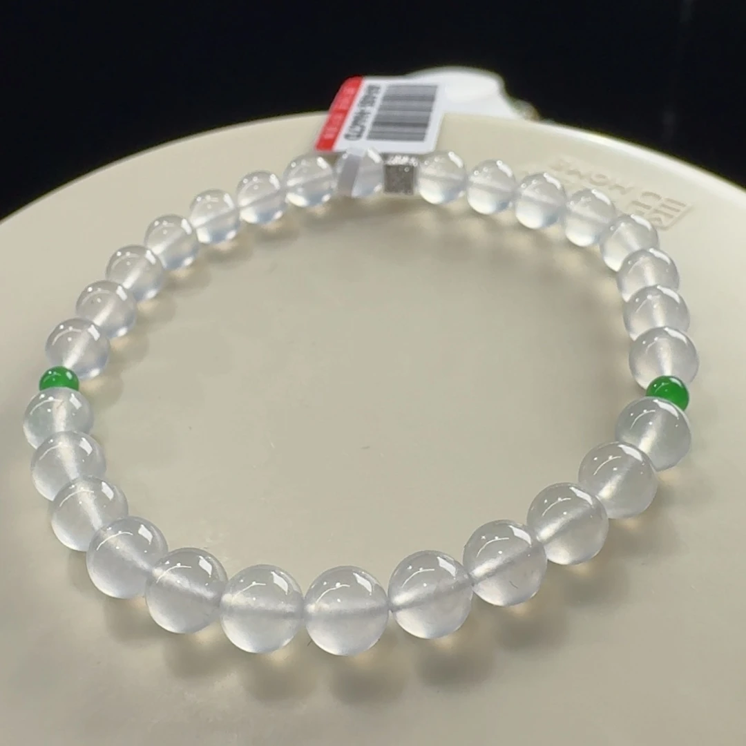 翡翠未镶嵌手链玻璃白月光单圈卡6mm