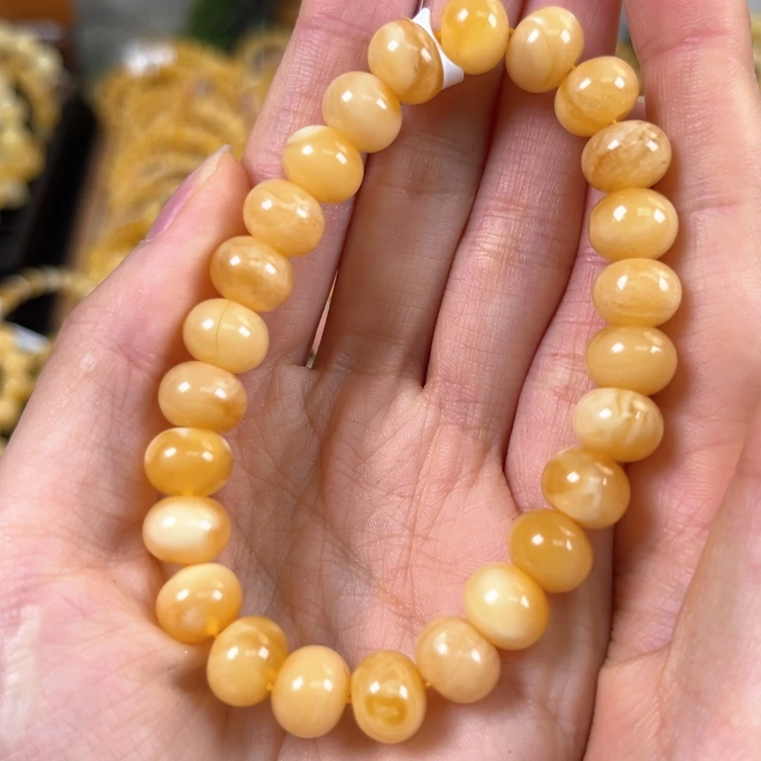 裸石琥珀未镶嵌9+满蜡算盘珠