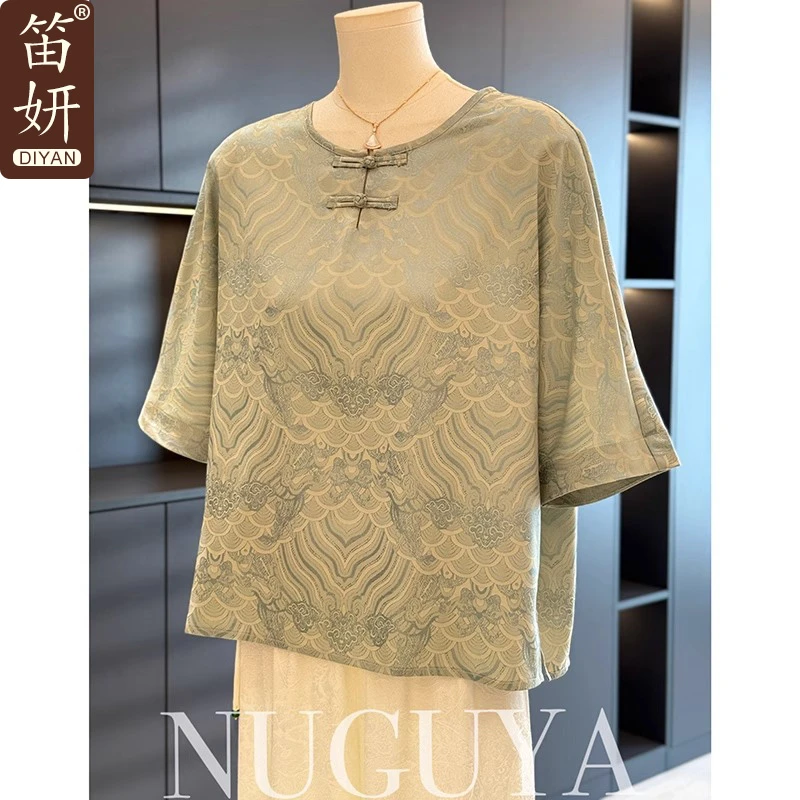 新中式国风妈妈装雪纺衬衫女短袖夏装新款上衣减龄气质中老年衬衣