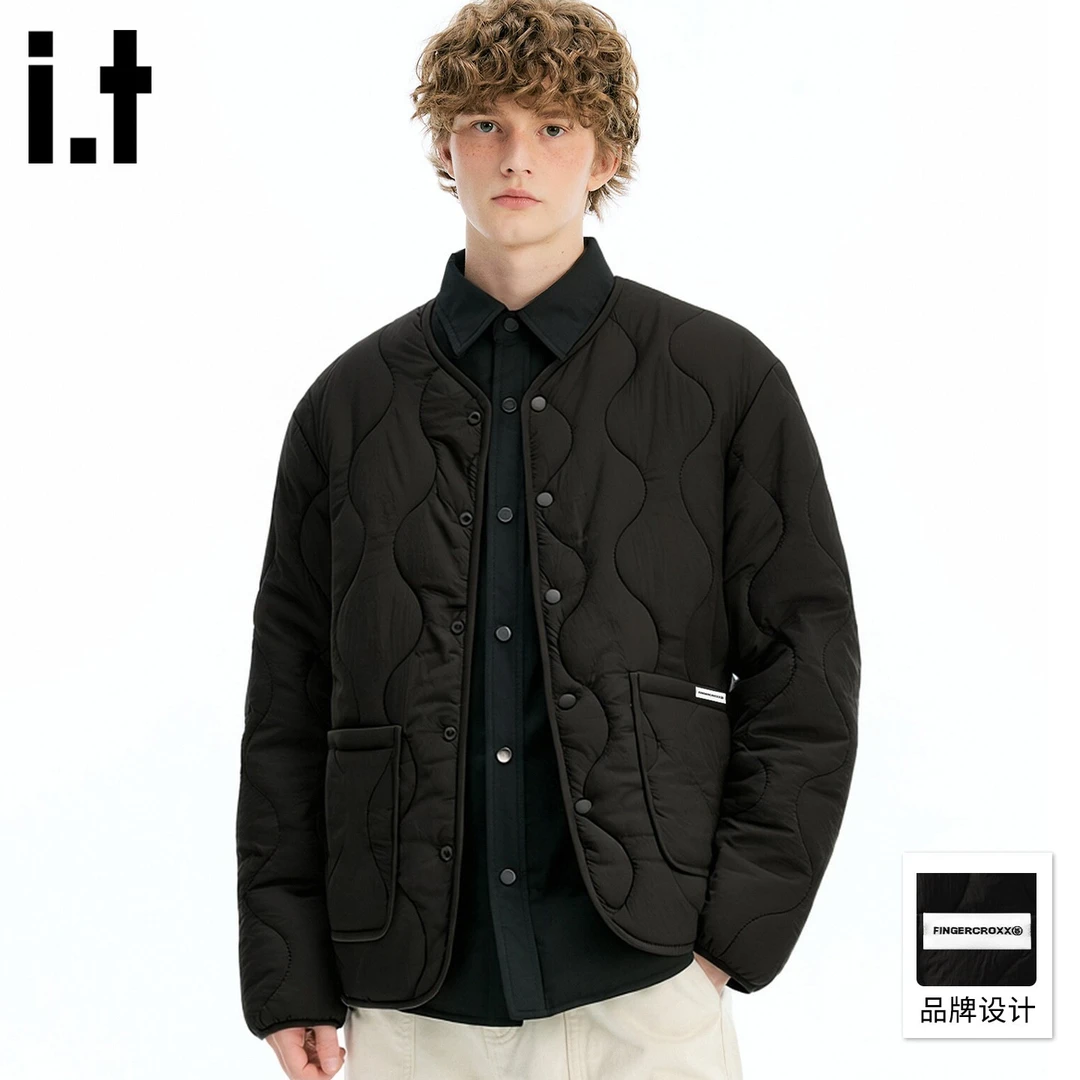 it FINGERCROXX棉服男冬季轻薄款无领贴袋上衣男士设计感保暖外套