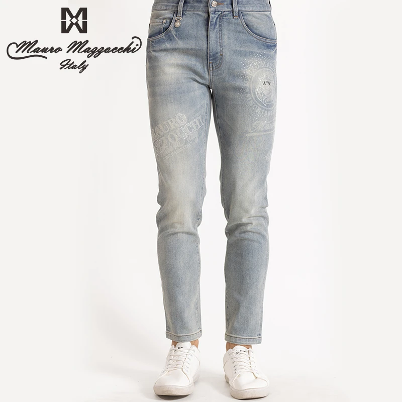 Mauro/玛路男士烫钻九分牛仔裤休闲时尚合身百搭水洗直筒 1333