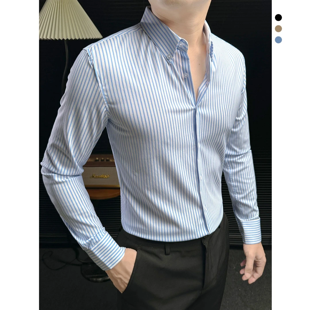 条纹衬衫男款长袖秋冬款商务男装新款休闲意式衬衣男士秋款上衣