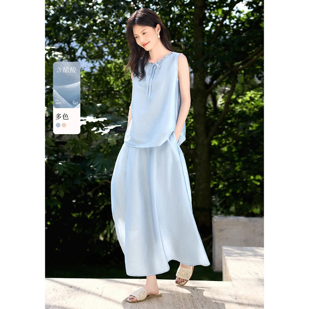 XWI/欣未暑光绮梦2025夏季新款高醋酸光泽感法式气质套装3B051