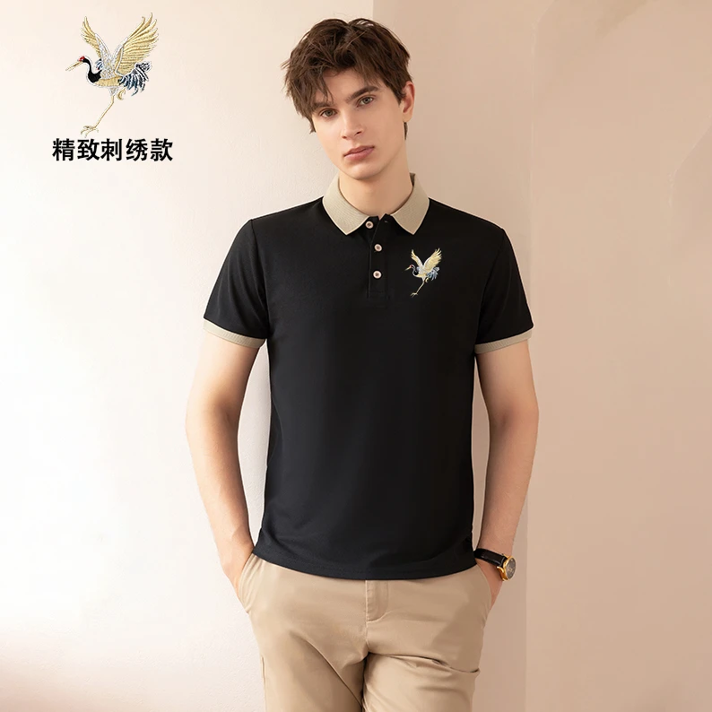 夏季短袖仙鹤透气潮流Polo衫商务男士休闲精致刺绣男装半袖