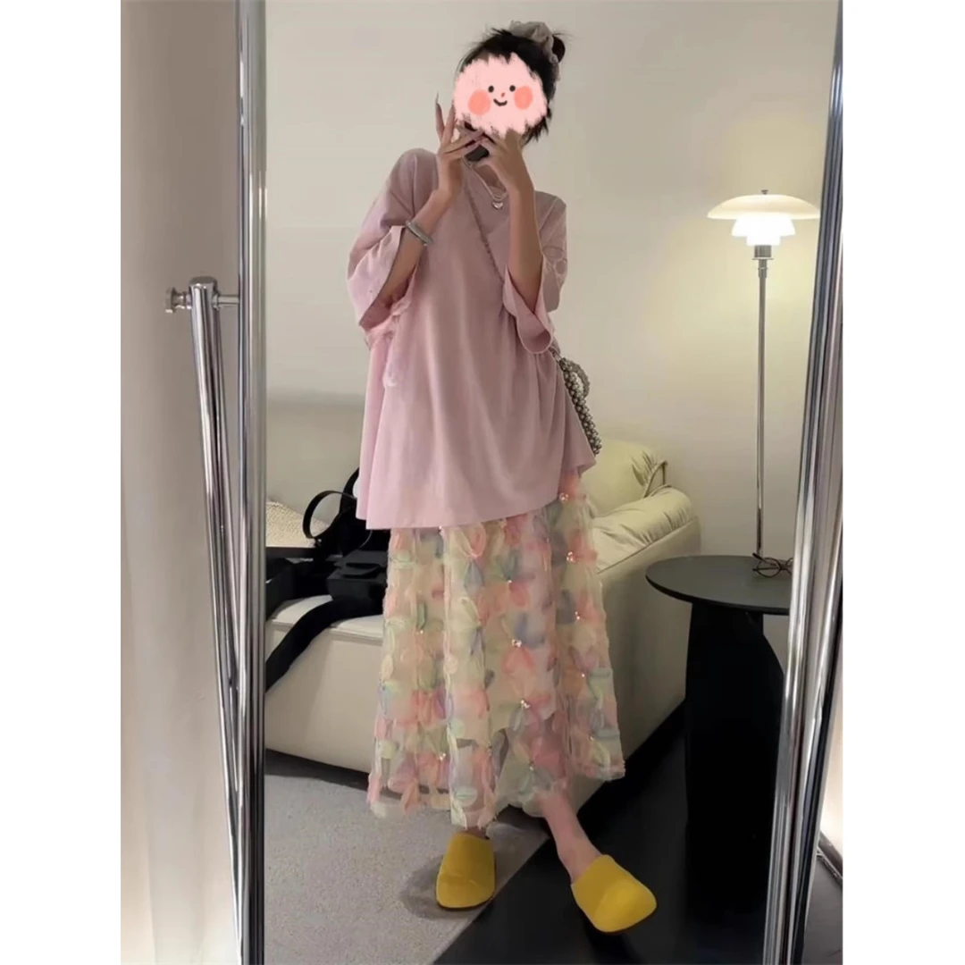 多巴胺简约宽松休闲大版短袖T恤女春夏2025新款韩版百搭半袖上衣