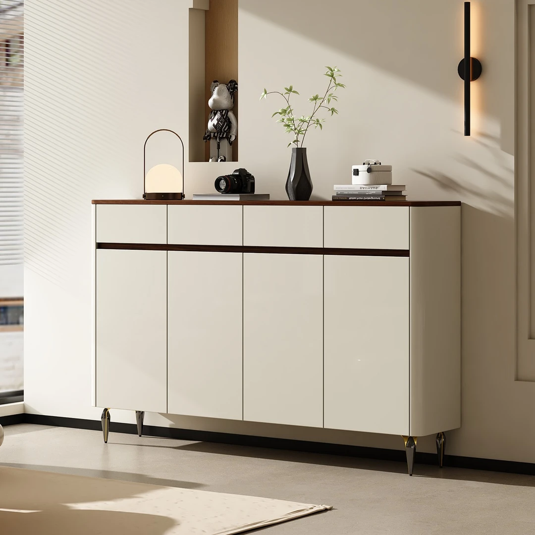 隔断鞋柜实木柜意式储物白色极简家用门口入户柜简约轻奢烤漆客厅