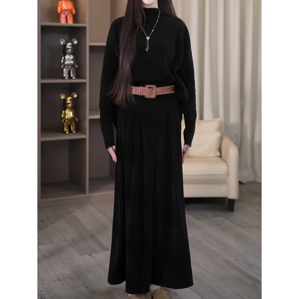 韩版洋气毛衣裙子两件套2025新轻奢百搭减龄蝙蝠袖针织衫纯色半裙