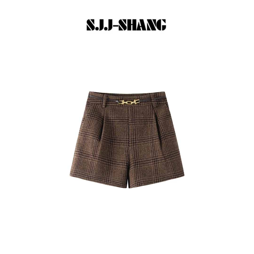 SJJ-SHANG【金扣格调】澳洲美利奴羊毛格子系列金扣头短裤q136331p