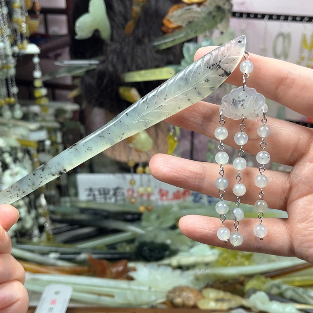 岫玉未镶嵌发饰长度17.5厘米左右