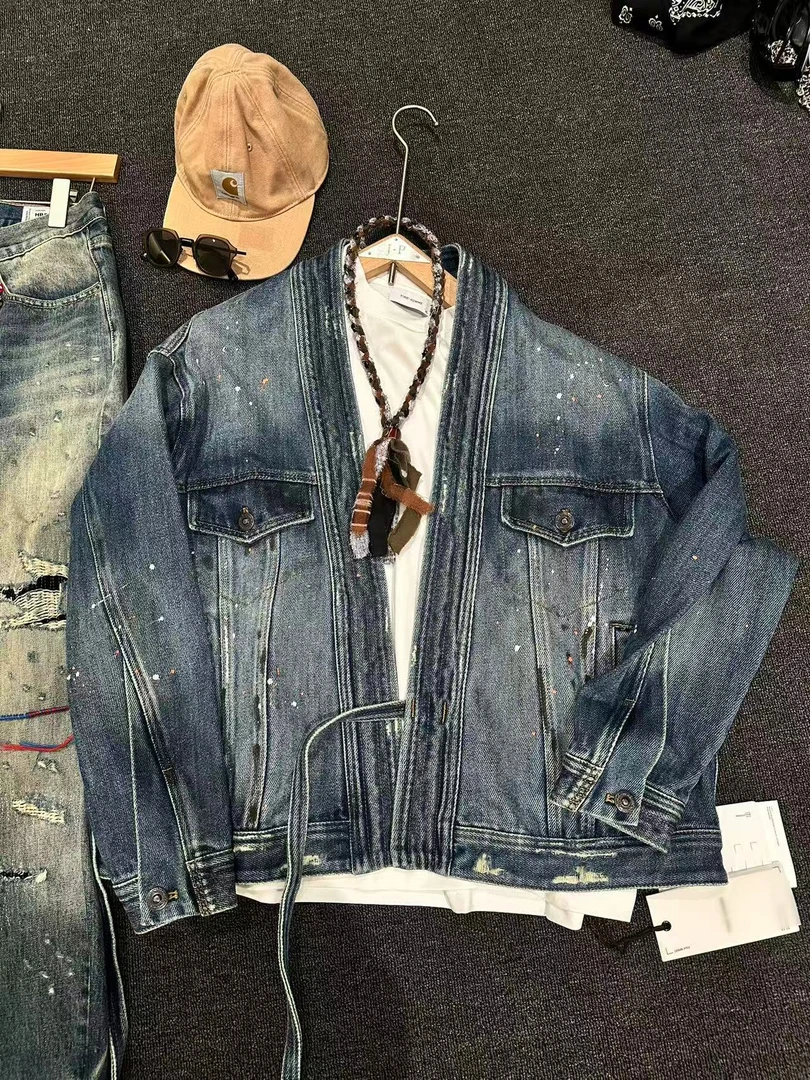 Y.BaiF《超宽松》重磅水洗泼墨牛仔道袍外套-593