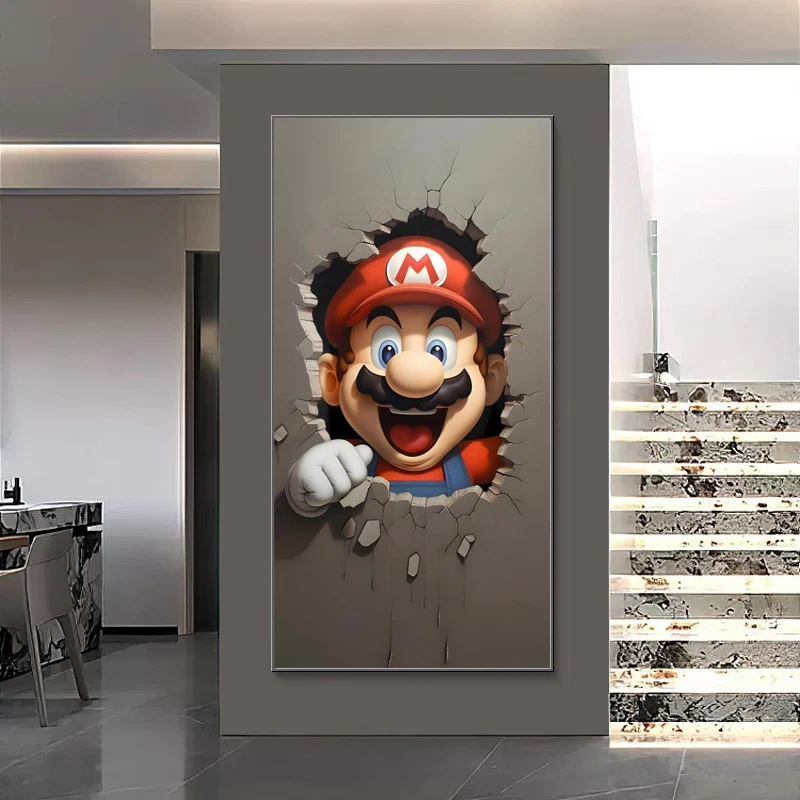 卡通马里奥玄关装饰画高级感简约客厅走廊过道壁画儿童房艺术挂画