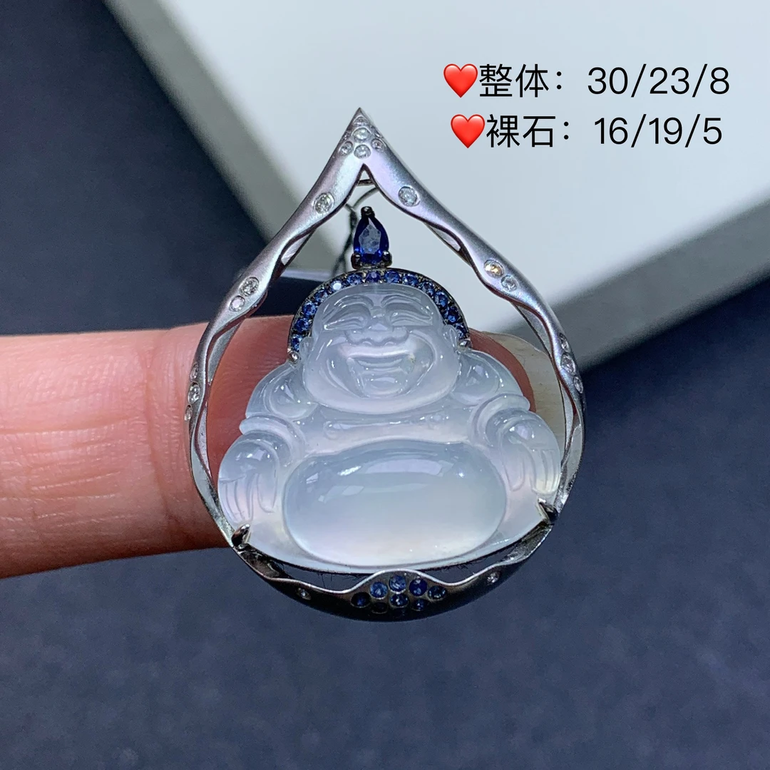 新品推荐·18k金高冰种白冰佛公翡翠玉石缅A吊坠豪镶设计款