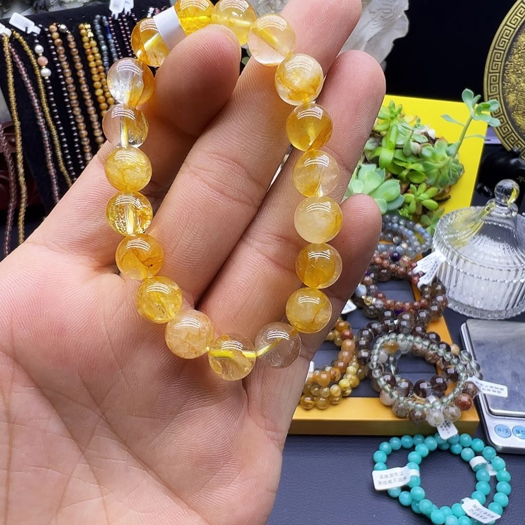 天然水晶黄胶花手串未镶嵌水晶