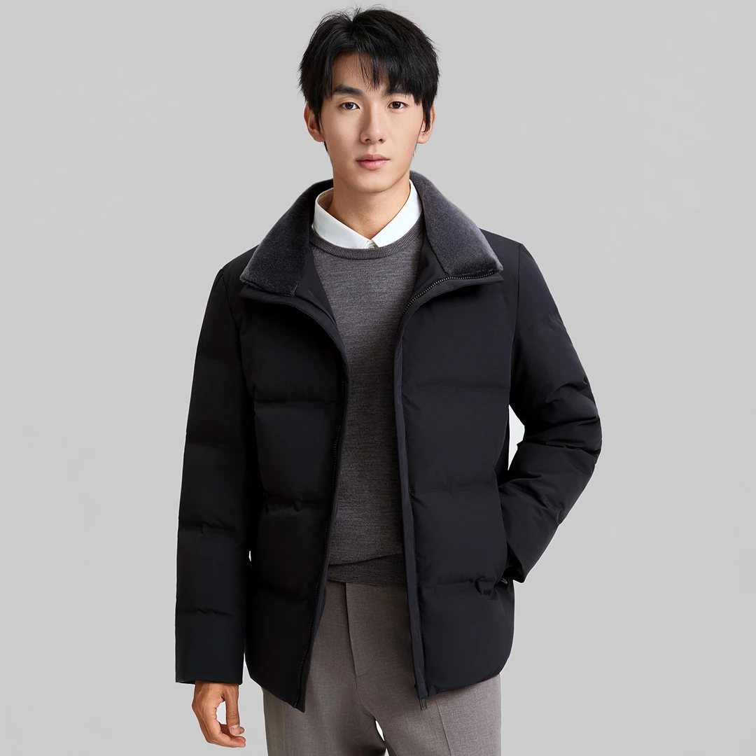 凯邦威羽绒服男士2025冬季新款商务休闲羊羔毛领短款保暖外套JM