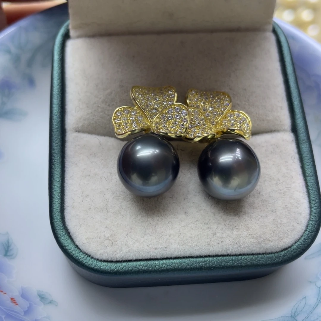 银S925镶嵌耳饰海水珍珠