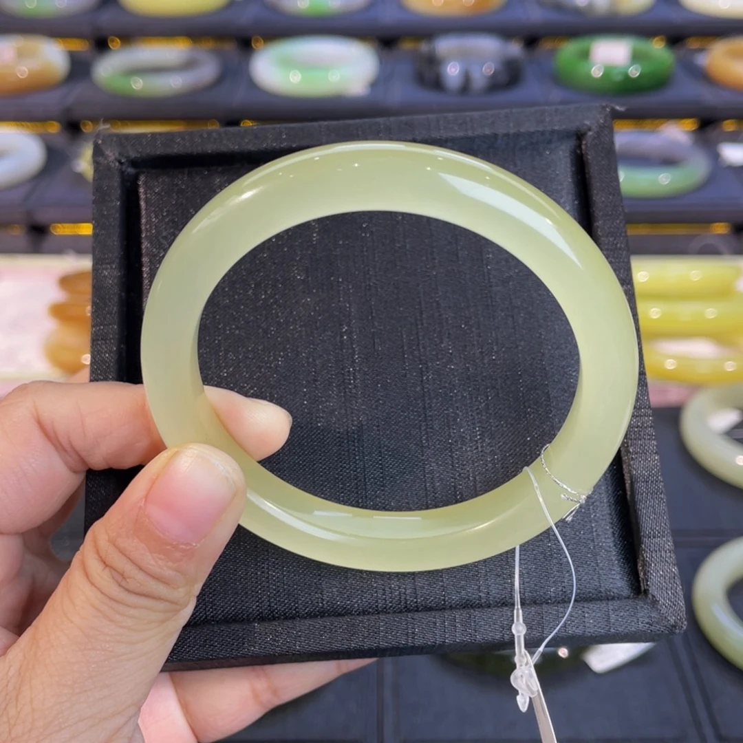 和田玉未镶嵌手镯-漏！冰猫眼！黄口