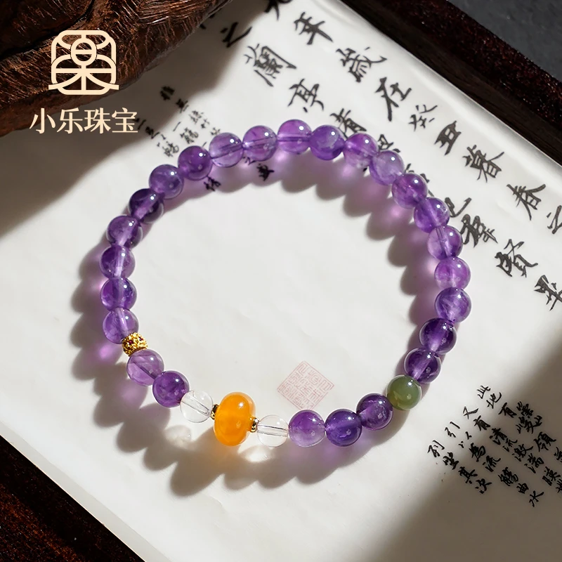 梦幻紫水晶蜜蜡单珠女式手链多样性发一-10160