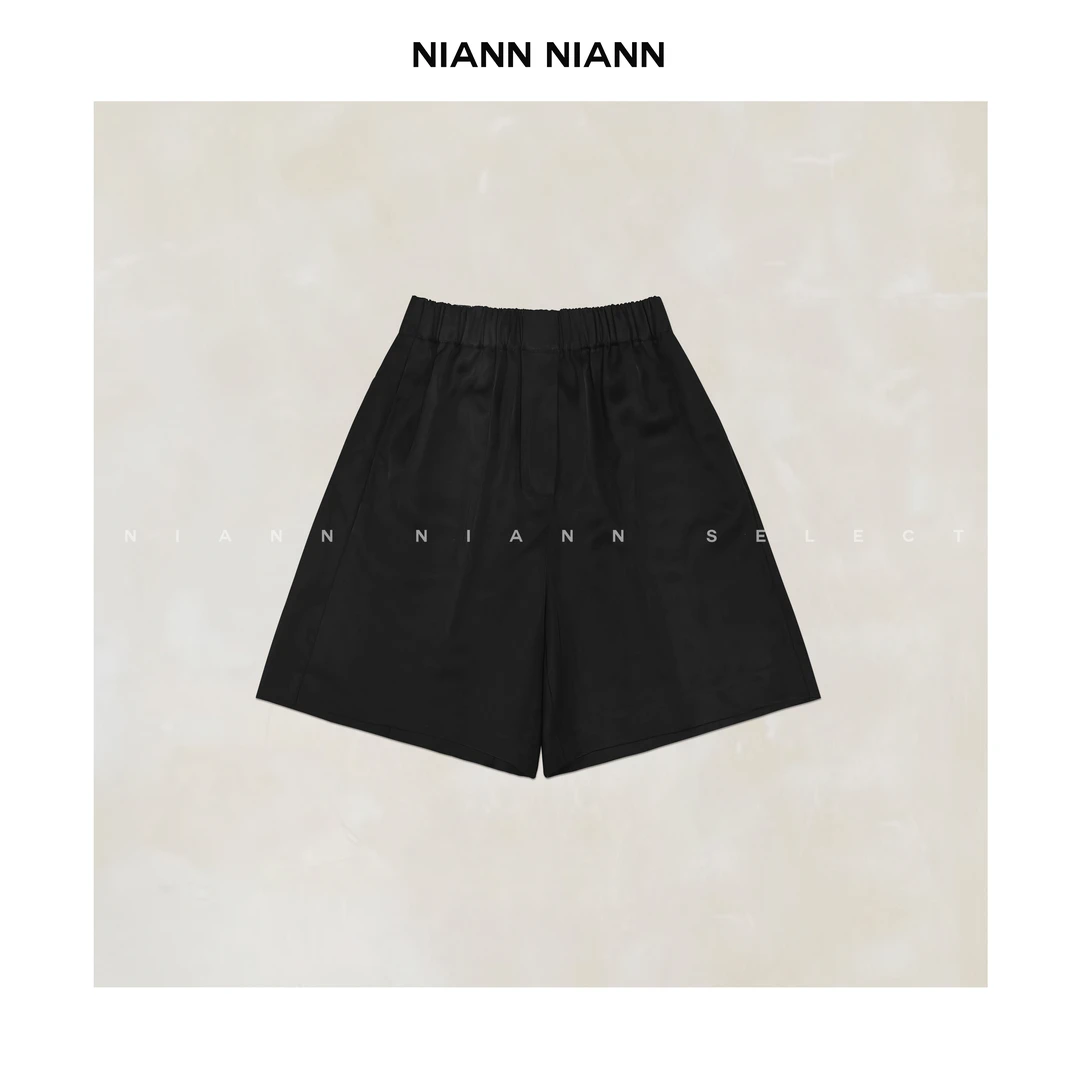NiannNiann 夏款女装老钱风休闲松紧腰醋酸中裤15596