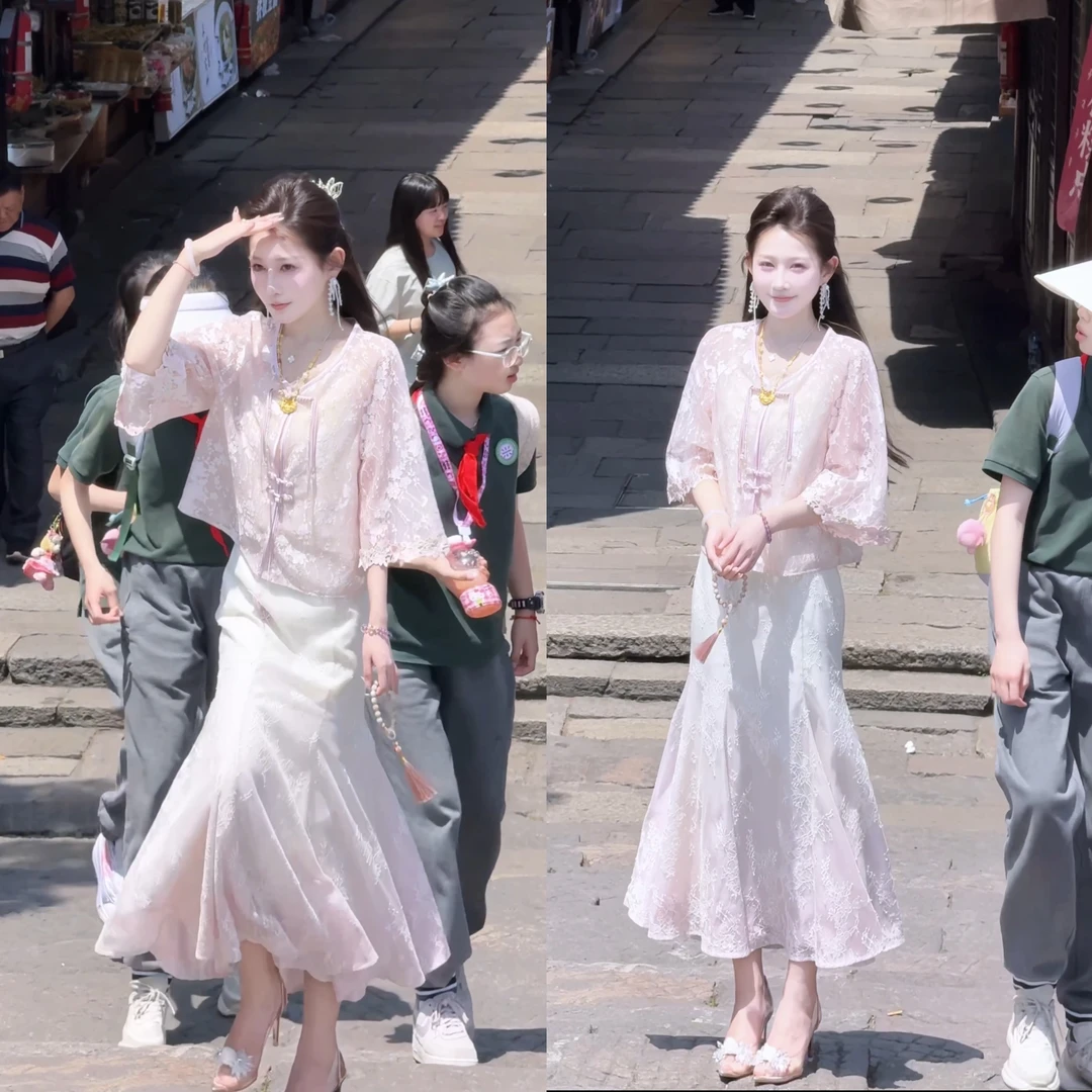 【婷婷】《两只蝴蝶》渐变紫粉 蕾丝绣花套装 TTZ2SX220