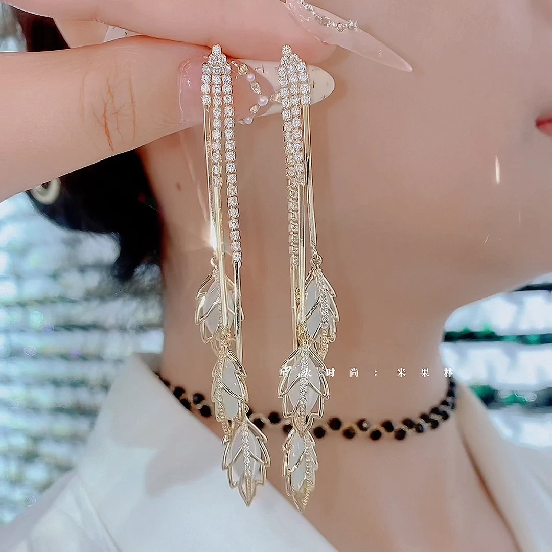 铜合金亚克力耳饰 070-轻奢精致唯美浪漫优雅高贵气质流苏耳环