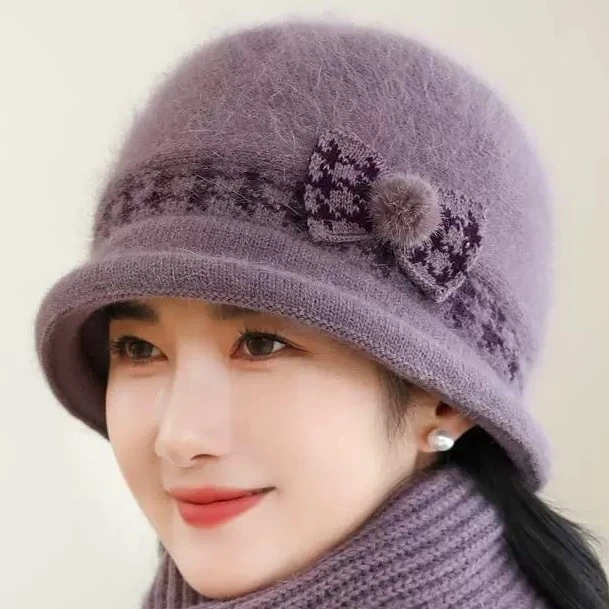 中年妈妈秋冬季帽女中老年人保暖兔毛线针织帽秋冬天妈妈防寒盆帽