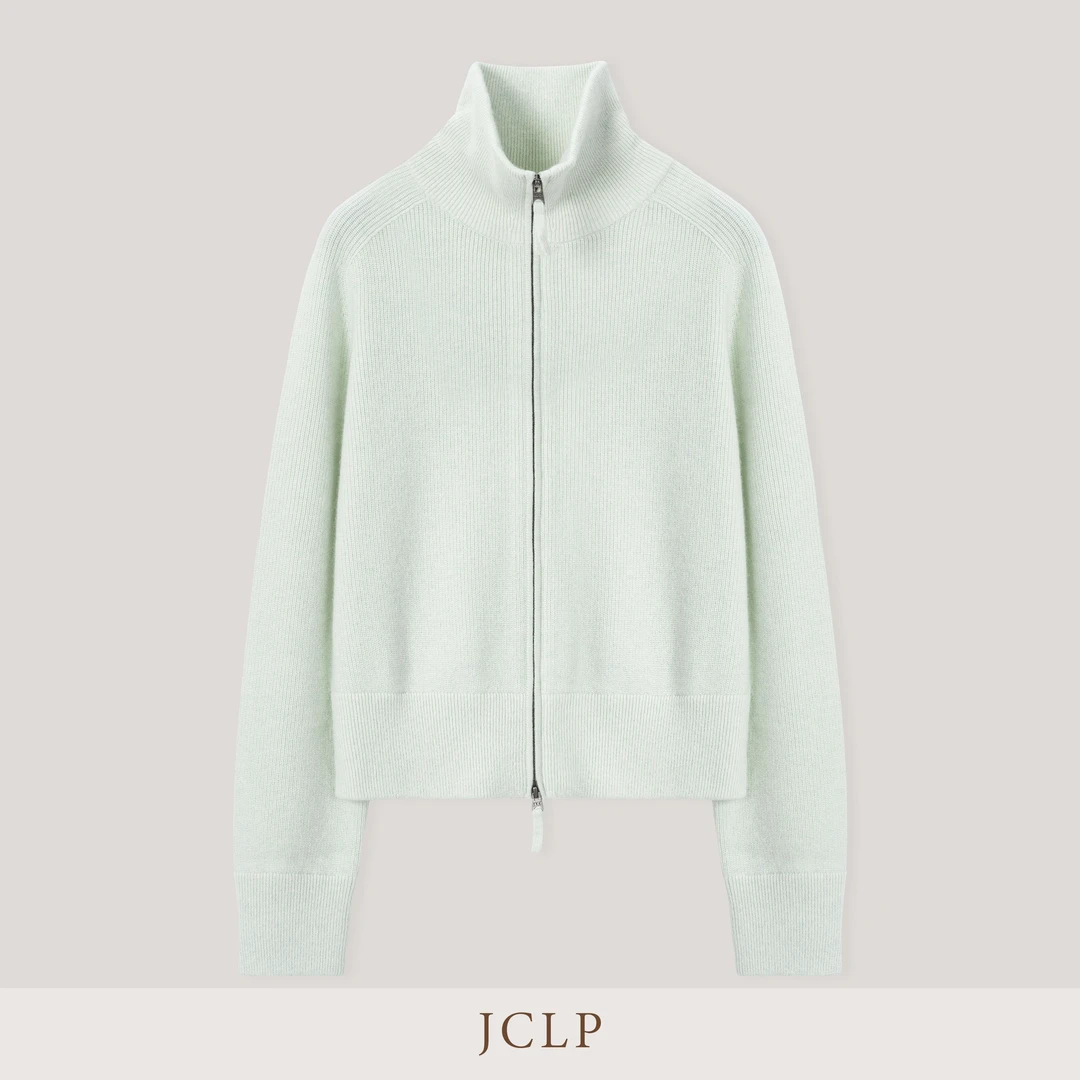 JCLP 金纯良品 芜菁 苏格兰花纱精纺山羊绒老盐系立领拉链针织衫