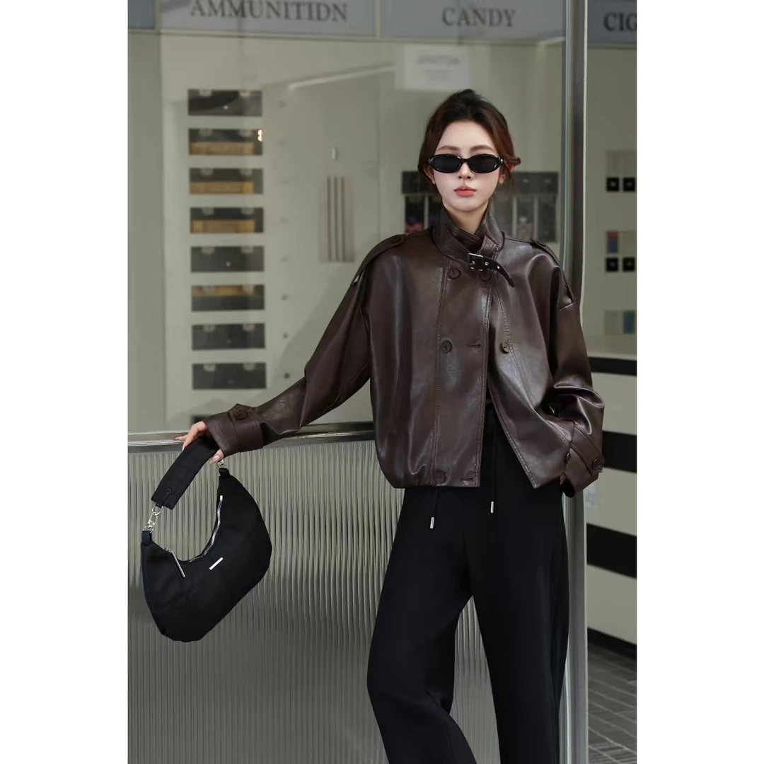 新款女士夹克外套2025秋冬新款休闲气质立领酷帅宽松显瘦夹克上衣