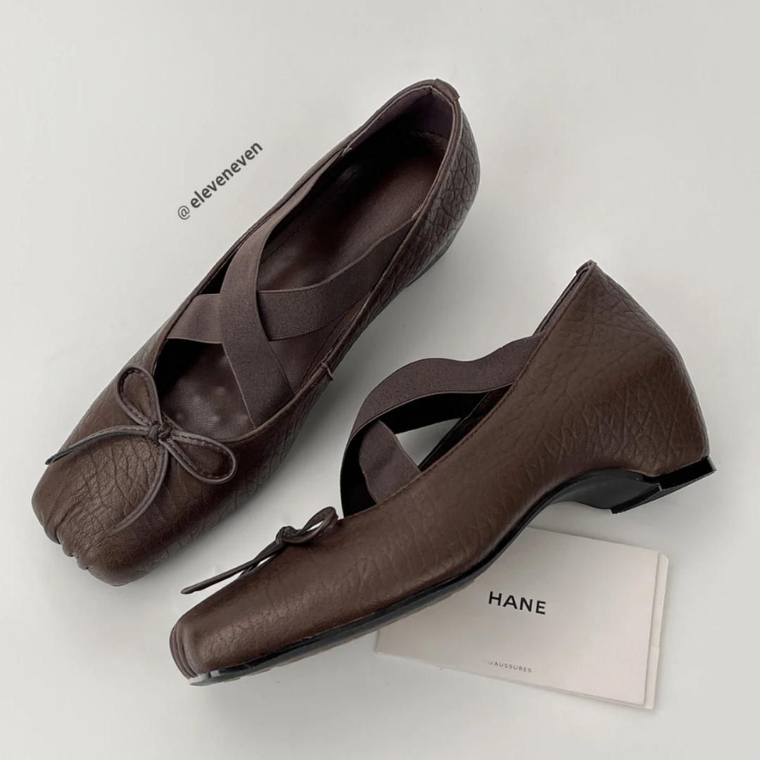 2025新款法式复古方头芭蕾舞鞋结交叉玛丽珍单鞋内增高6CM女鞋