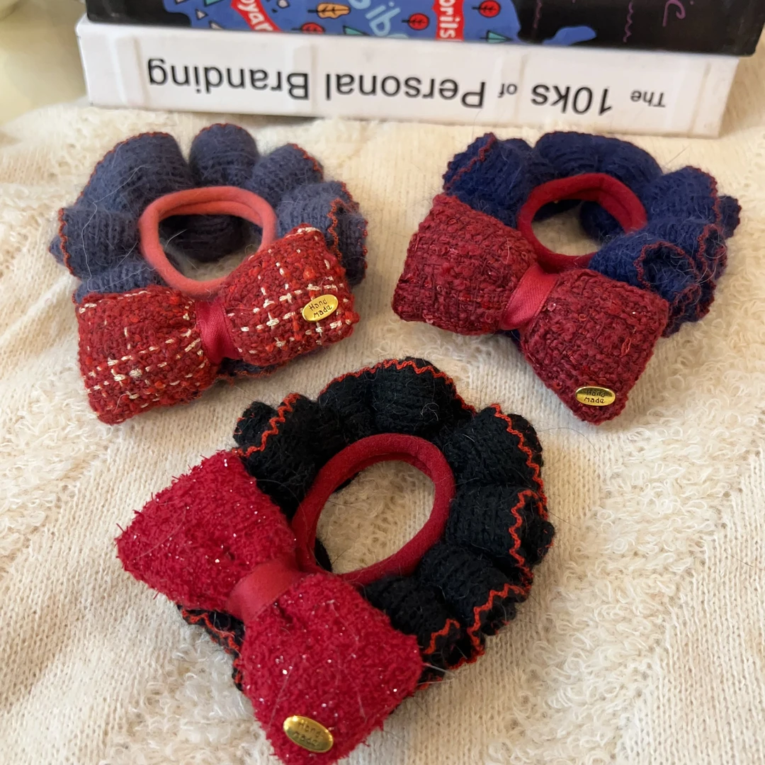 木子秋韩系秋冬红色蝴蝶结针织发圈优雅气质时尚复古百搭发饰头饰