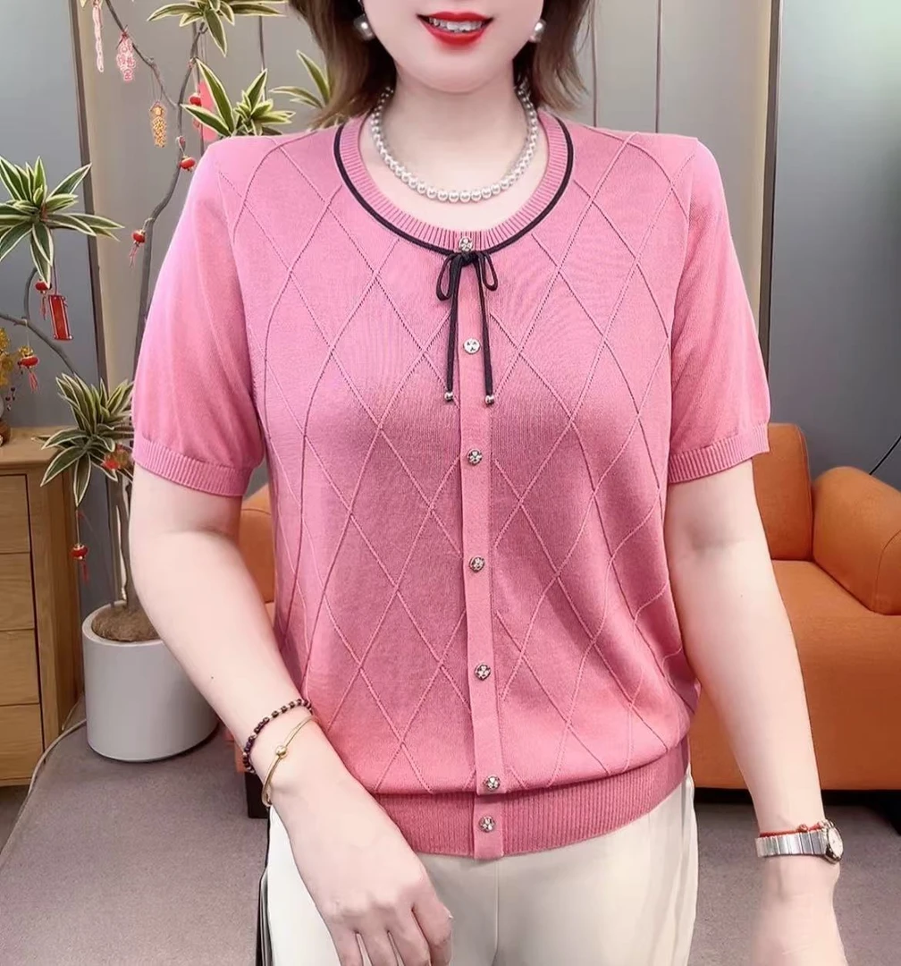 新款洋气减龄圆领天丝假开衫73610